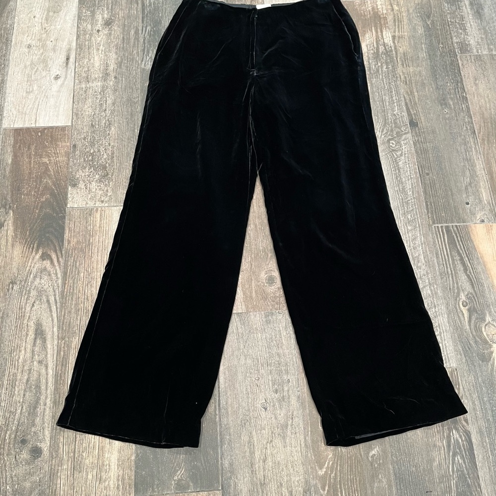 ANN KLEIN Black Velvet High Rise Wide Leg Rayon/Silk Pants Sz 10 vintage
